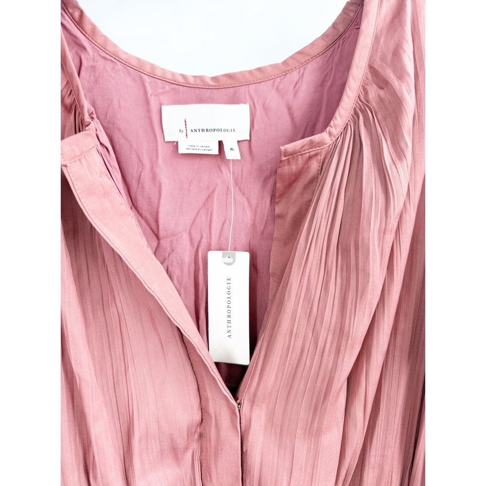 Anthropologie Somerset Maxi Dress Dusty Rose Pink Smocked Tiered Plisse XL NEW - Picture 5 of 13